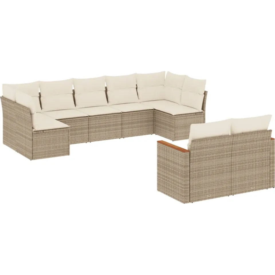 vidaXL 9-delige Loungeset met kussens poly rattan beige, foto 3