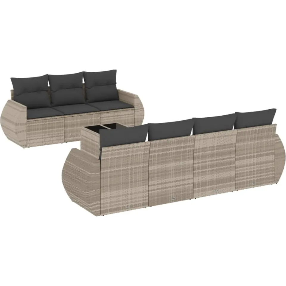 vidaXL 8-delige Loungeset met kussens poly rattan lichtgrijs grijs