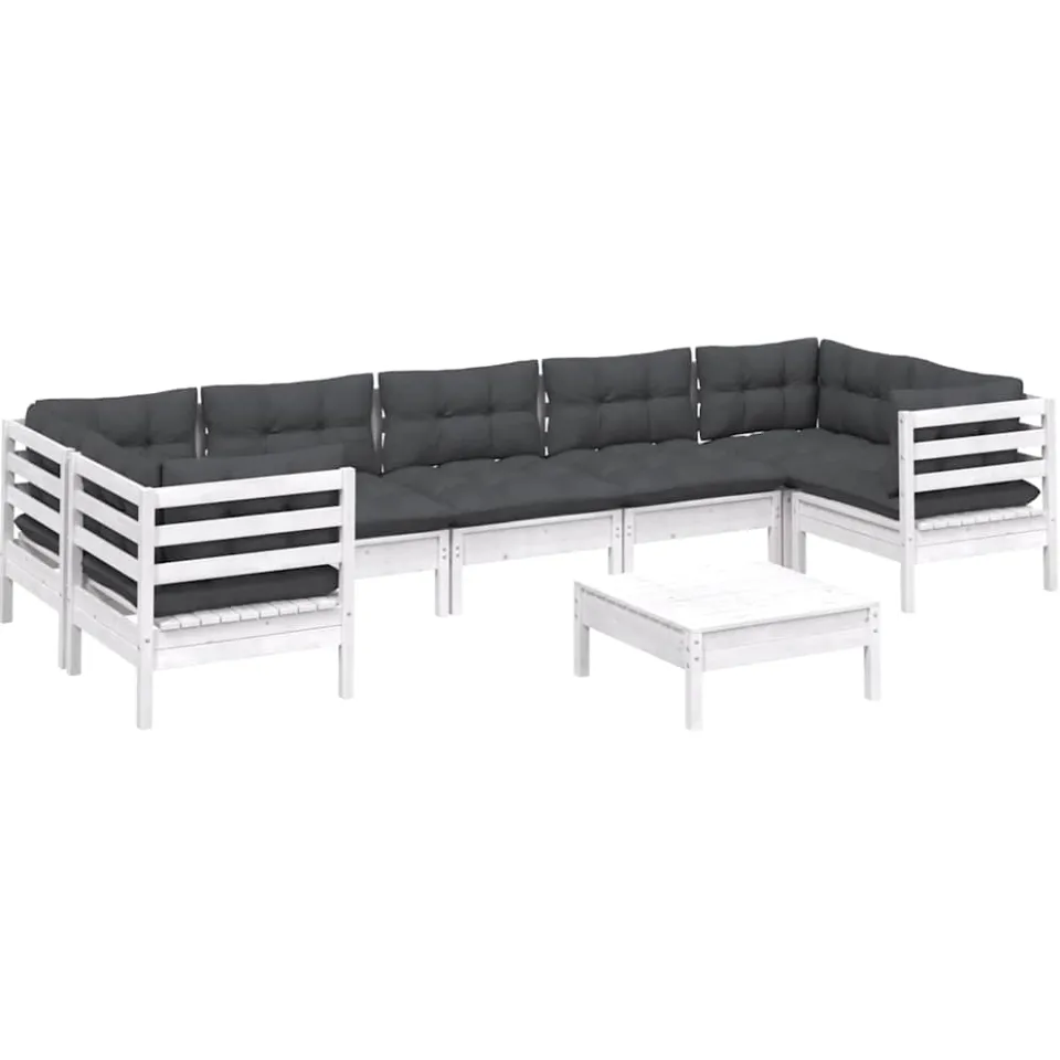 vidaXL 8-delige Loungeset met kussens grenenhout wit