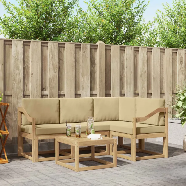 vidaXL Buiten bankenset 5 st 4-zits Wit en Beige