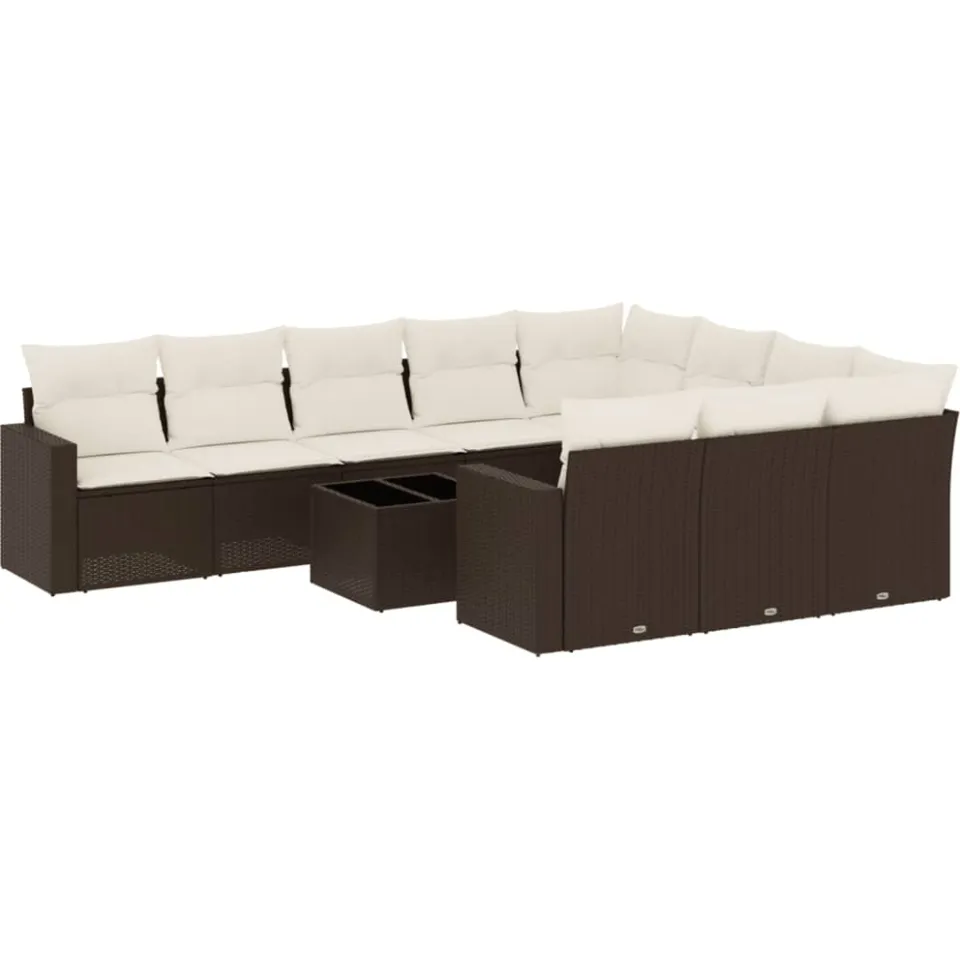 vidaXL 11-delige Loungeset met kussens poly rattan bruin, foto 3