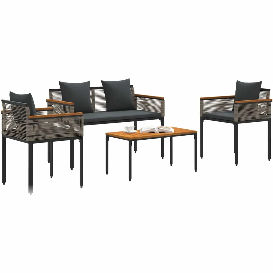 vidaXL Buitenmeubelset met kussen Grijs en Donkergrijs poly rattan