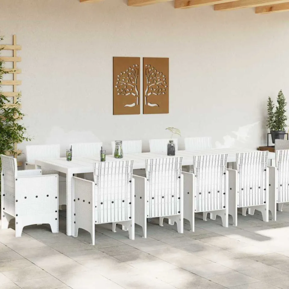 vidaXL Tuin Eetset 13 st Wit en lichtgrijs Poly rattan en staal, foto 3