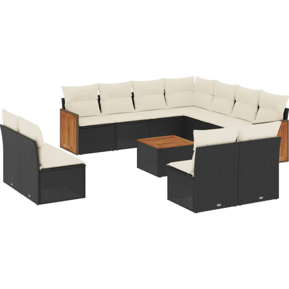 vidaXL 12-delige Loungeset met kussens poly rattan zwart