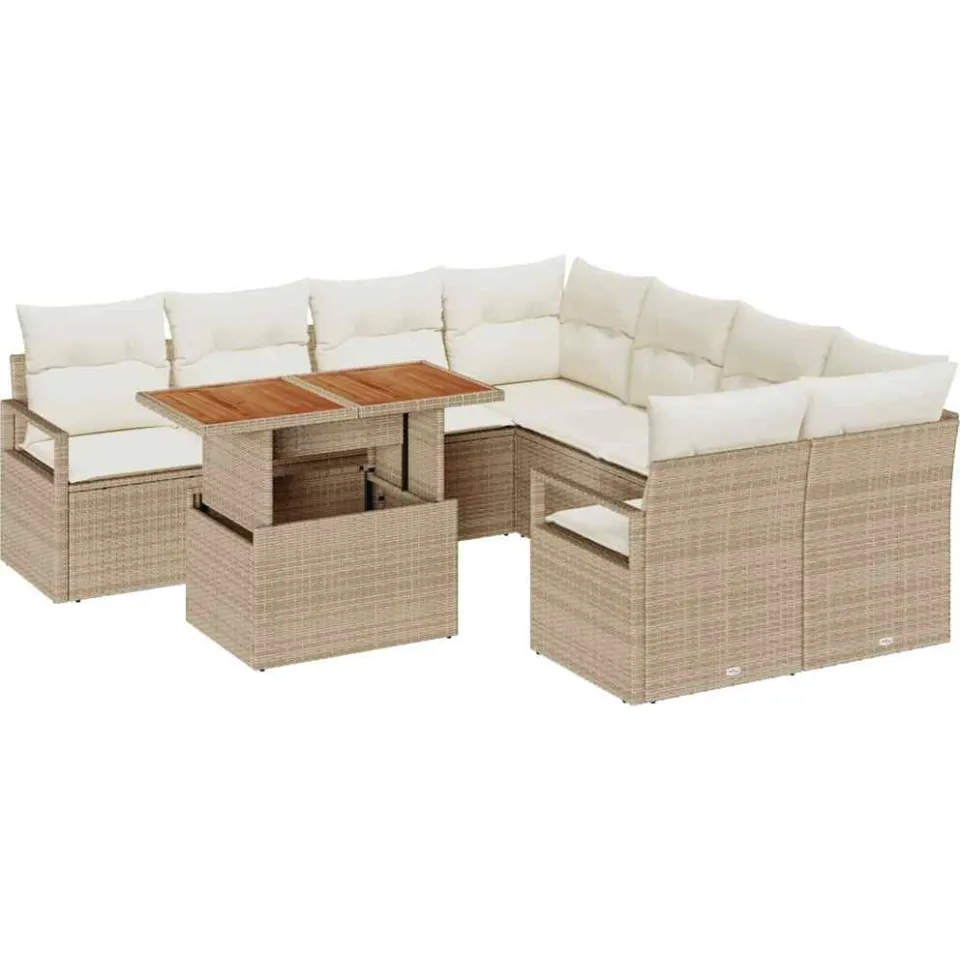 vidaXL Tuin Sofa Set 9 st Beige Poly riet, foto 4
