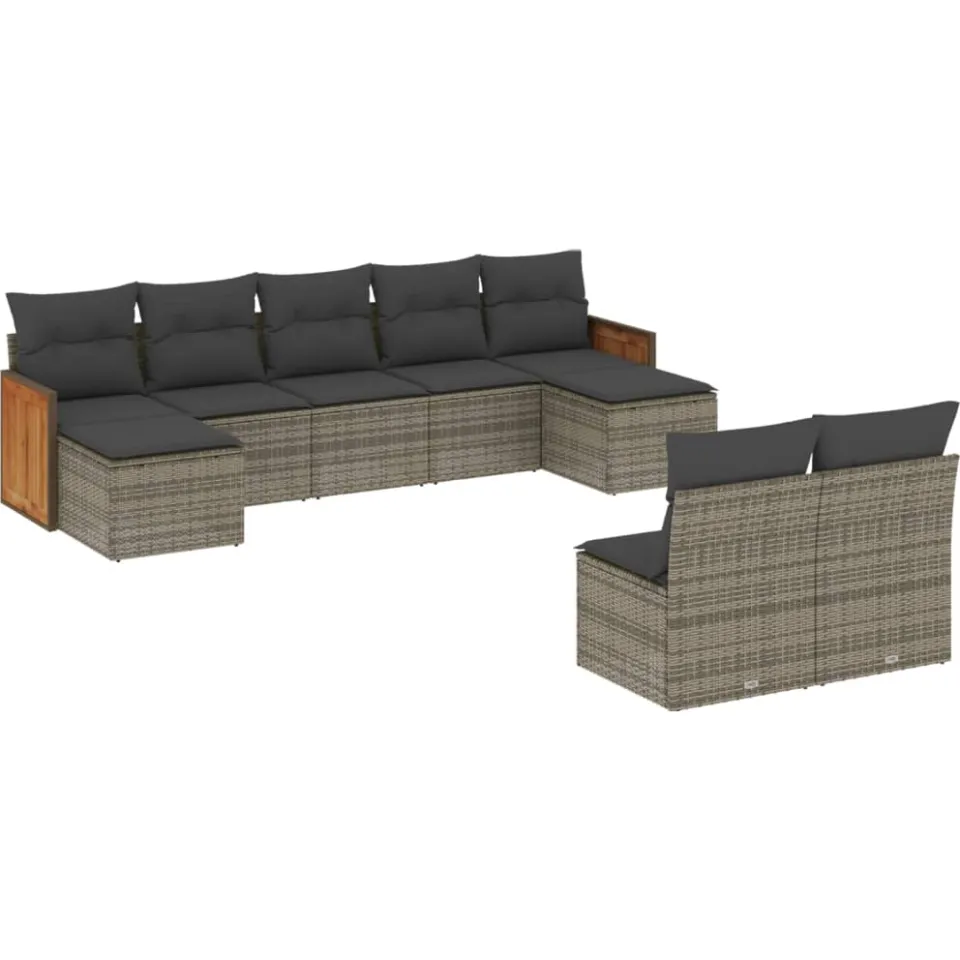 vidaXL 9-delige Loungeset met kussens poly rattan grijs