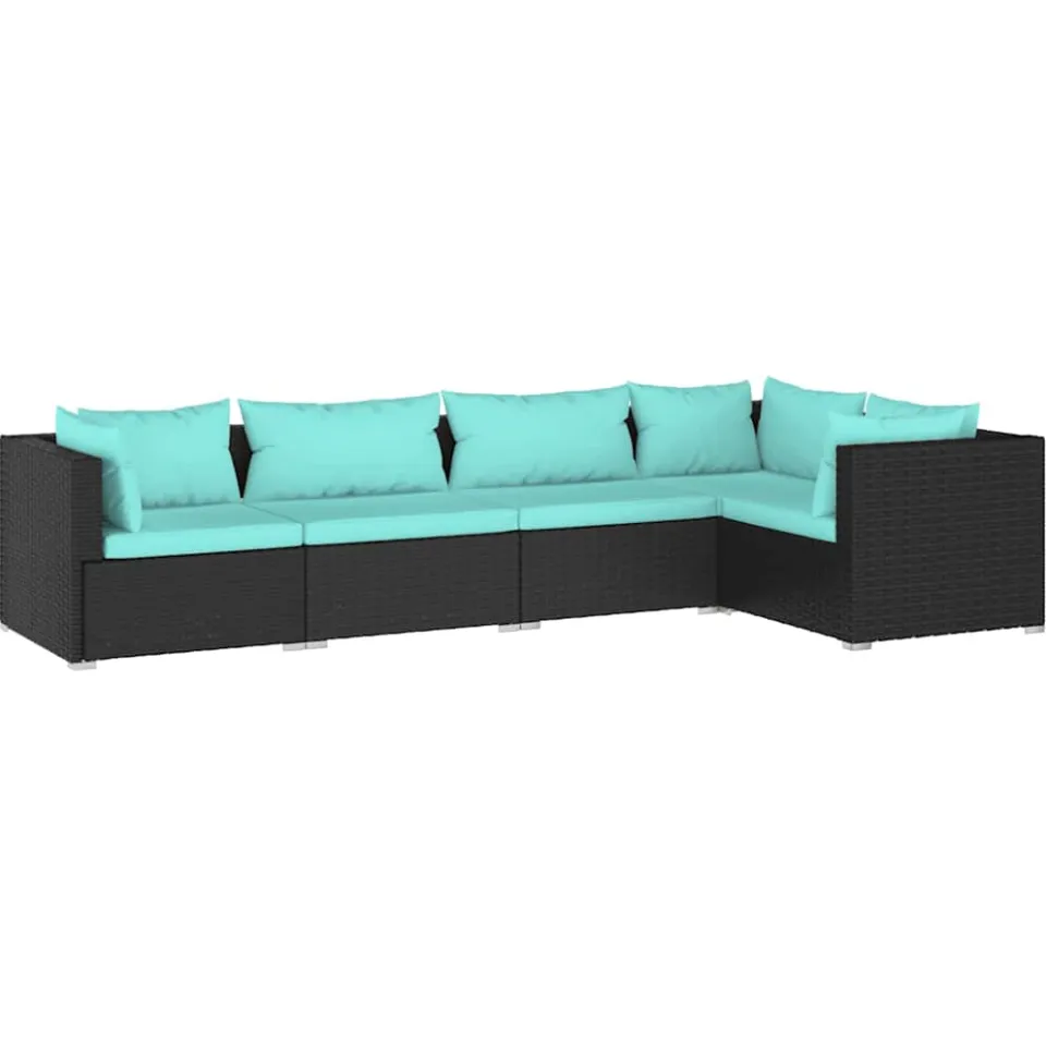 vidaXL 5-delige Loungeset met kussens poly rattan zwart, foto 3