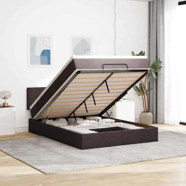 vidaXL Bed poef met matras en LED's 140x190 cm stof donkerbruin grijs