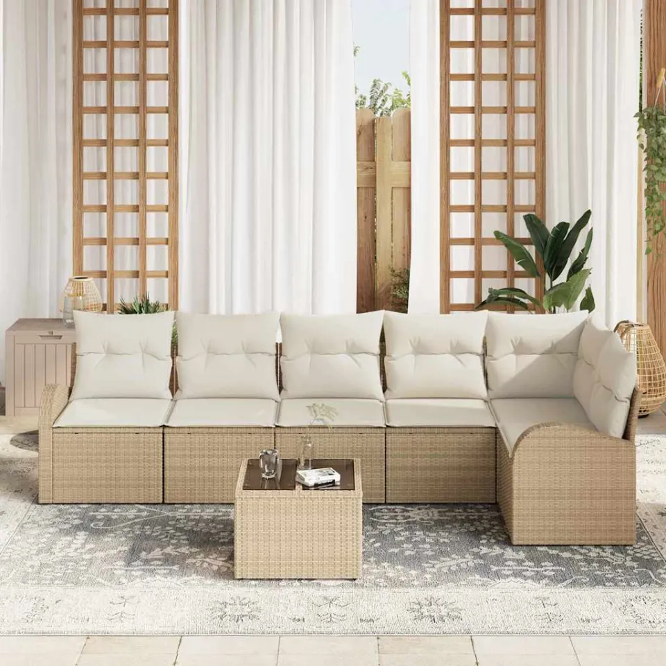 vidaXL Tuinbankenset 7 st Beige en Wit poly rattan, foto 3
