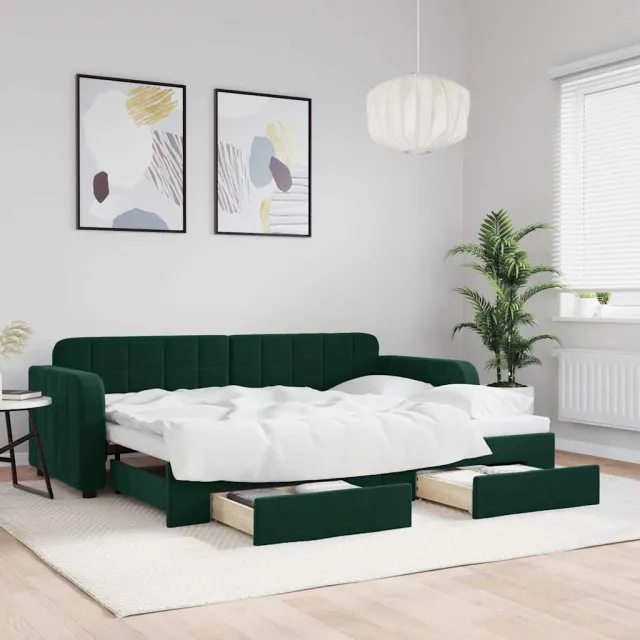 vidaXL Slaapbank onderschuifbed en lades 80x200 cm fluweel donkergroen groen