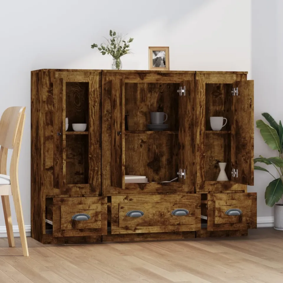 vidaXL Hoge kasten 3 st bewerkt hout gerookt eikenkleurig, foto 3