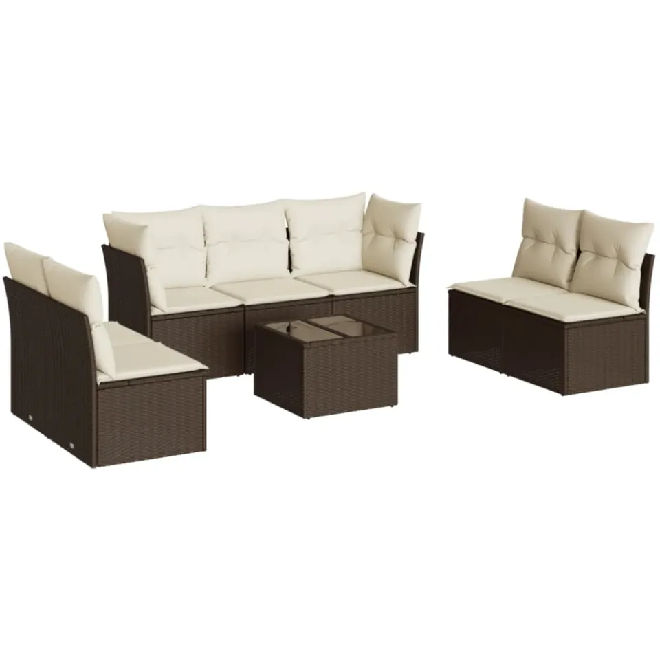 vidaXL 8-delige Loungeset met kussens poly rattan bruin