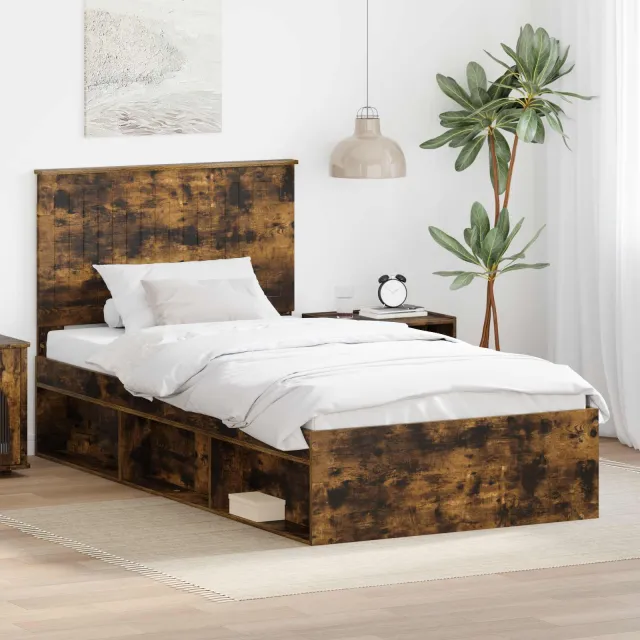 vidaXL Bedframe Gerookt eiken 100 x 200 cm Massief grenenhout Bruin