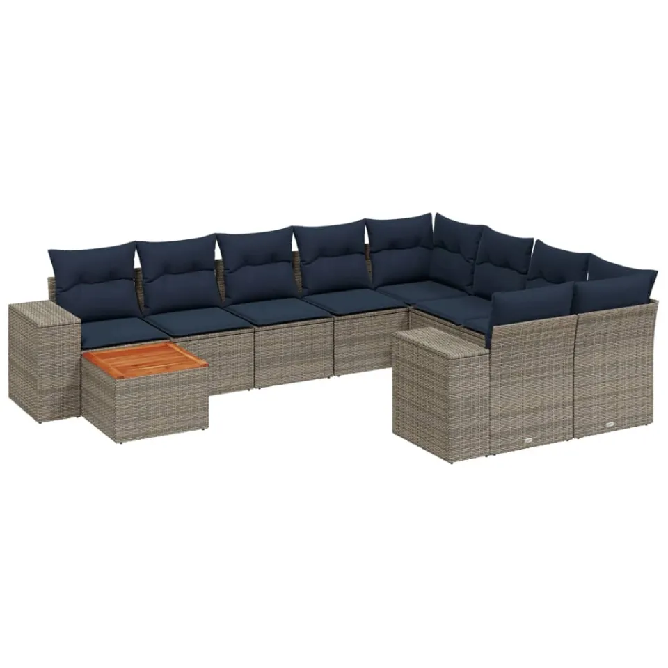 vidaXL 10-delige tuinbankset met kussens, grijs polyrotan, foto 3