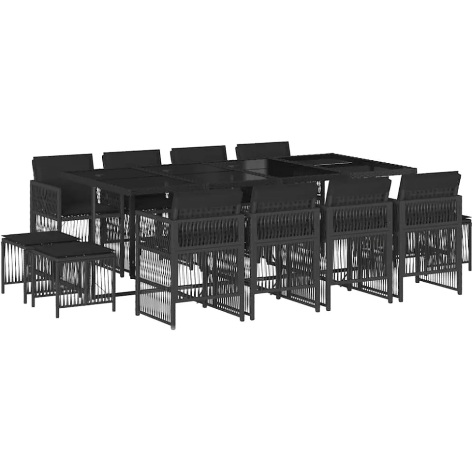 vidaXL 13-delige Tuinset met kussens poly rattan zwart, foto 3