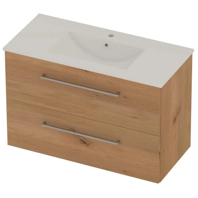 Basic-Line Coach 46 Badmeubelset Porselein 1 Kraangat 100x46x62 cm Whisky Oak Glans Wit