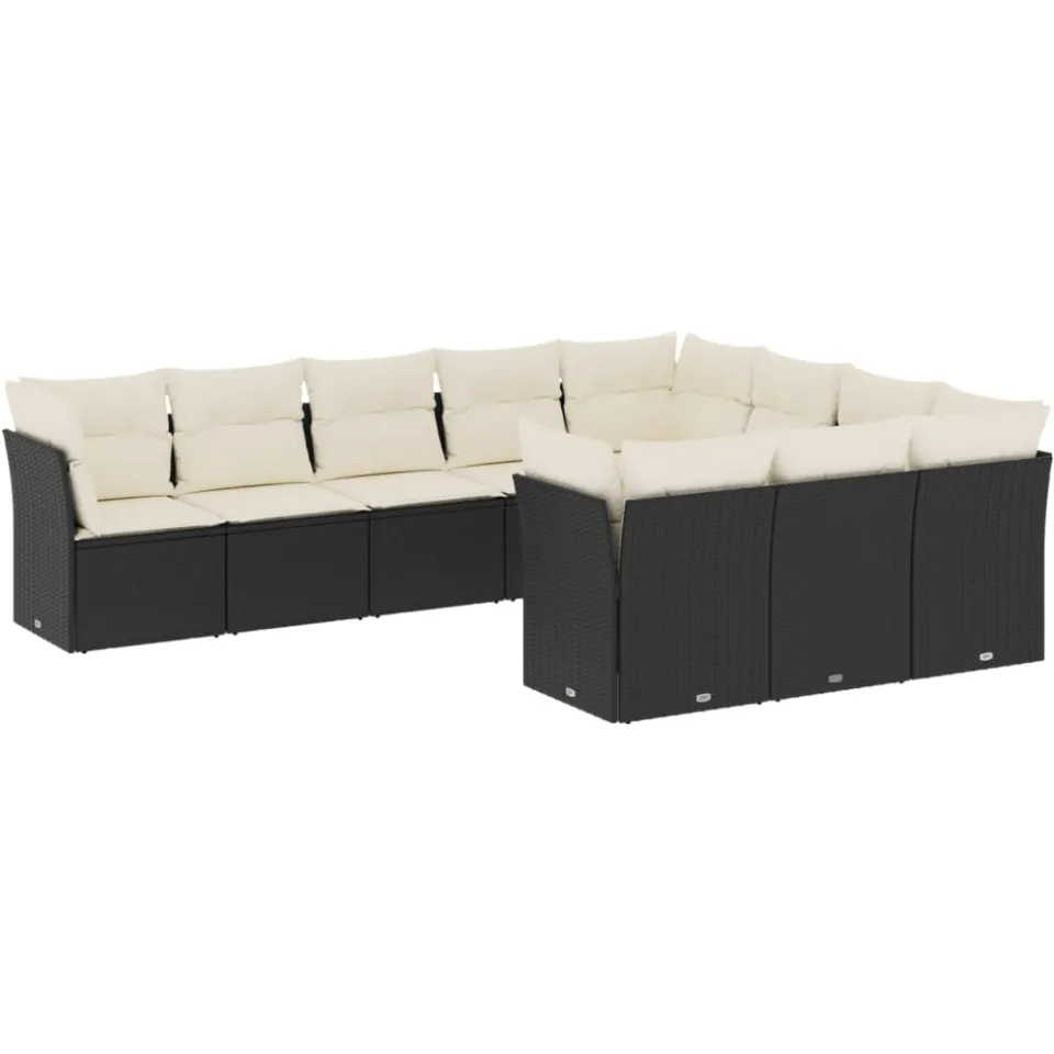 vidaXL 10-delige Loungeset met kussens poly rattan zwart