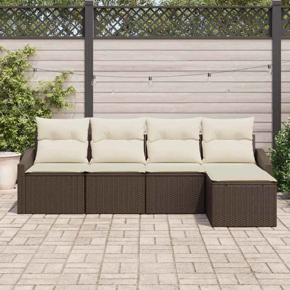 vidaXL Bankstel 5 st Bruin en Crème poly rattan, foto 3