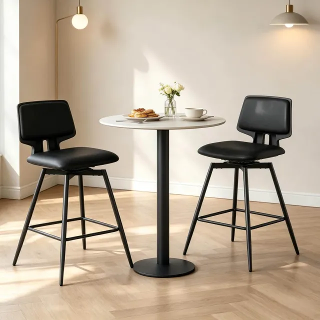 HAUSS SPOLE Barkruk Set Van 2 Ergonomische Rugleuning Draaibaar Kunstleer Metalen Frame Voor Keuken Bar En Woonkamer Zwart