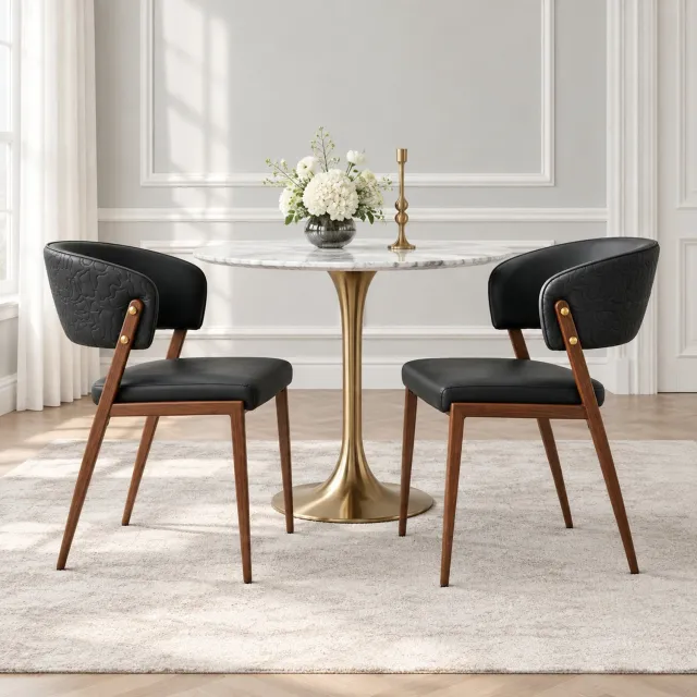 CHICFURN Eetkamerstoel - Set van 2 - Gebogen rugleuning - Zwart