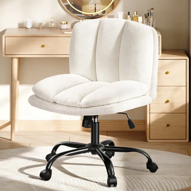 HILINSIE Bureaustoel - Ergonomische Bureaustoel - 360 Graden Draaibaar - Ademende Sherpa-Stof - Geschikt voor Slaapkamer, Kantoor en Woonkamer - Beige-Wit Beige en wit