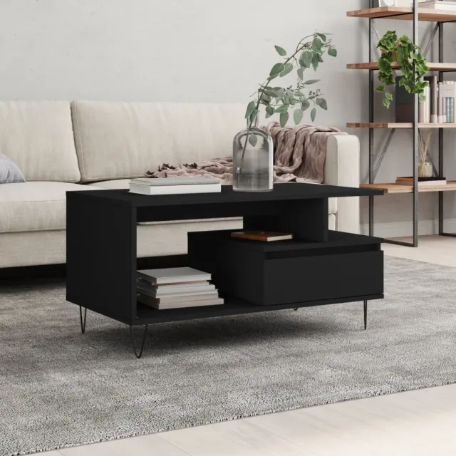vidaXL Salontafel 90x49x45 cm bewerkt hout zwart, foto 2