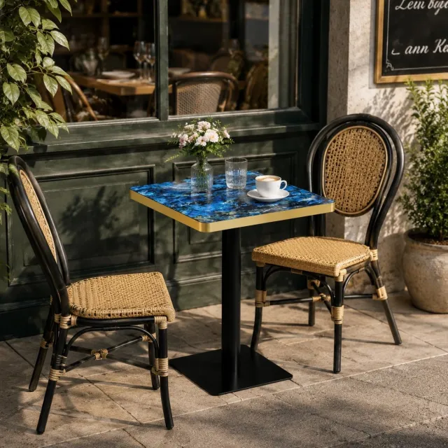 REDOM Tafel - Vierkante eettafel met marmereffect en gouden rand - Stabiel metalen tafelonderstel - Modern - Eettafel voor 2-4 personen - MDF tafelblad - Blauw - 60 x 60 x 74 cm Blue