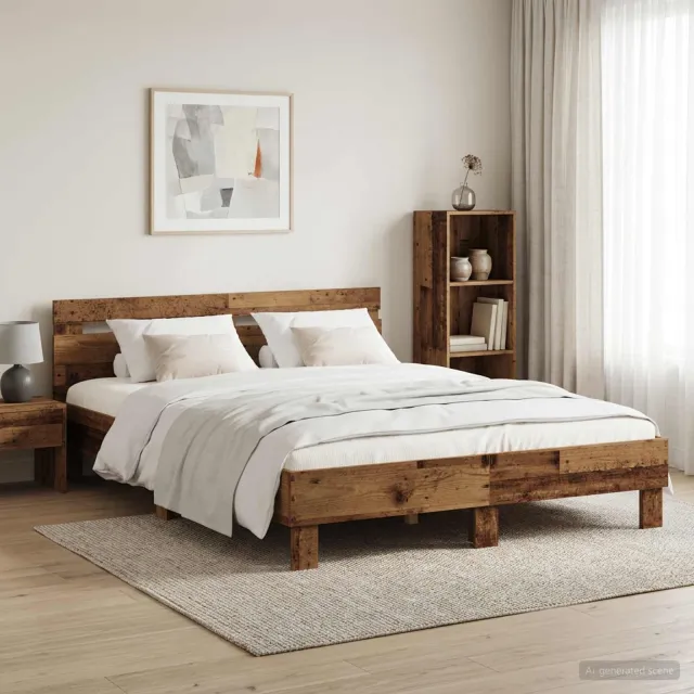 vidaXL Bedframe Oud hout 120 x 190 cm Bewerkt hout Bruin