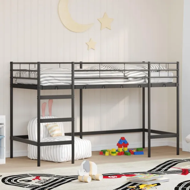 vidaXL Loftbed voor Kids Zwart 90 x 190 cm Staal