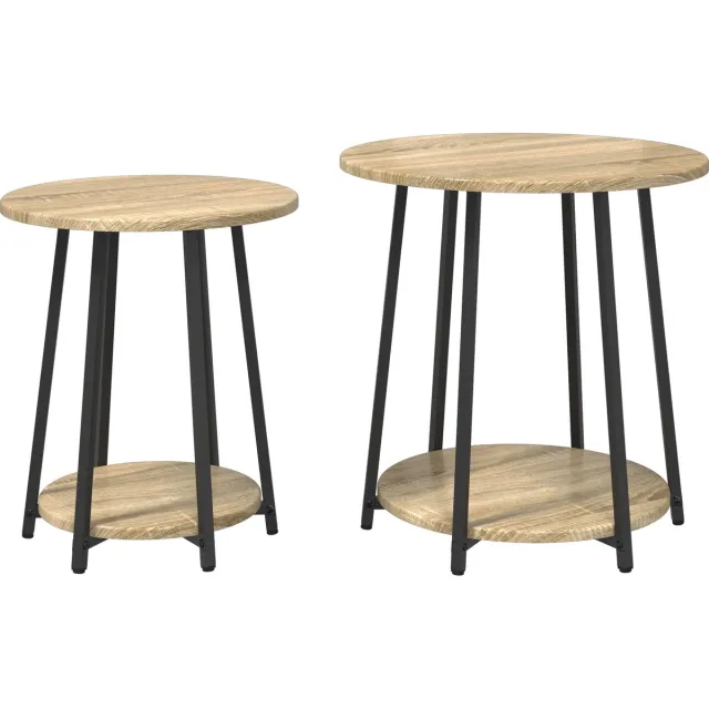 vidaXL Bijzettafelset - 2 - st - Sonoma - Eiken - en - Zwart - 50 - x - 50 - x - 51 - cm Sonoma eiken en zwart