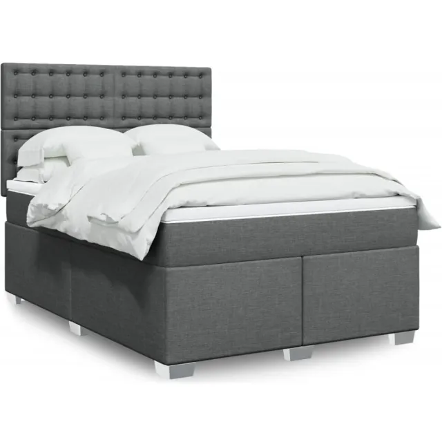vidaXL Boxspring met matras stof donkergrijs 140x200 cm grijs