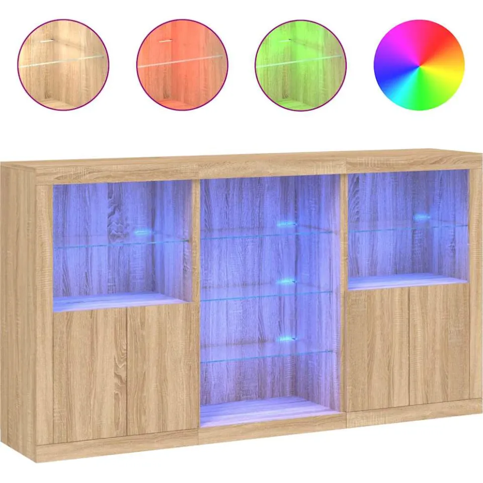 vidaXL Dressoir met LED-verlichting 181,5x37x100 cm sonoma eikenkleur Bruin
