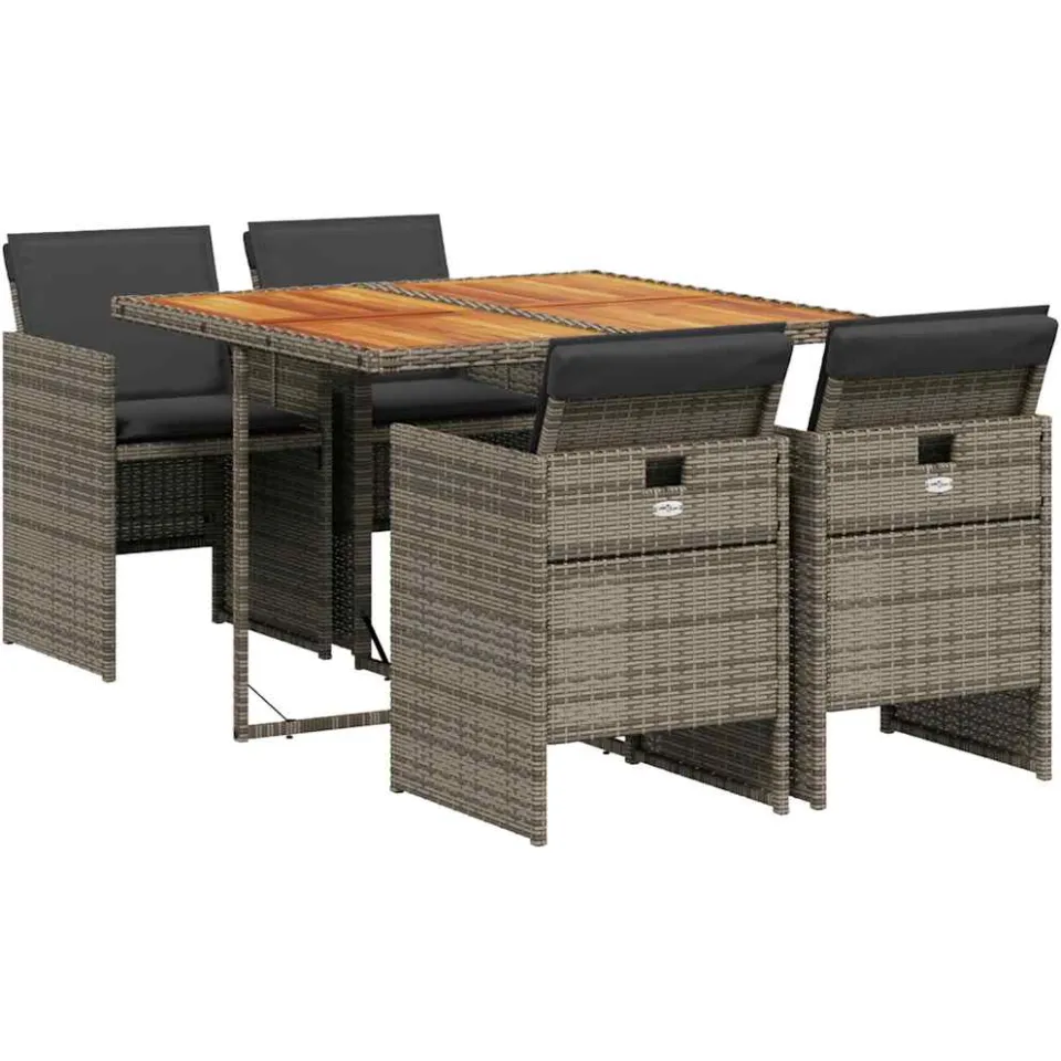 vidaXL 5-delige Tuinset met kussens poly rattan grijs
