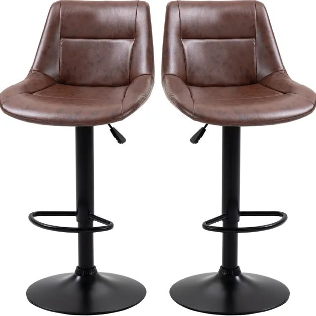 Homona Barkrukken - Set van 2 - Draaibaar en in hoogte verstelbaar - Met voetsteun - Kunstleer - 46,5 x 50 x 88-108 cm - Bruin