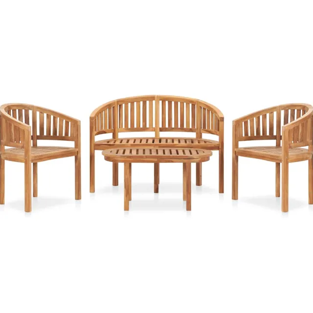 vidaXL 4-delige Loungeset banaanvormig massief teakhout bruin