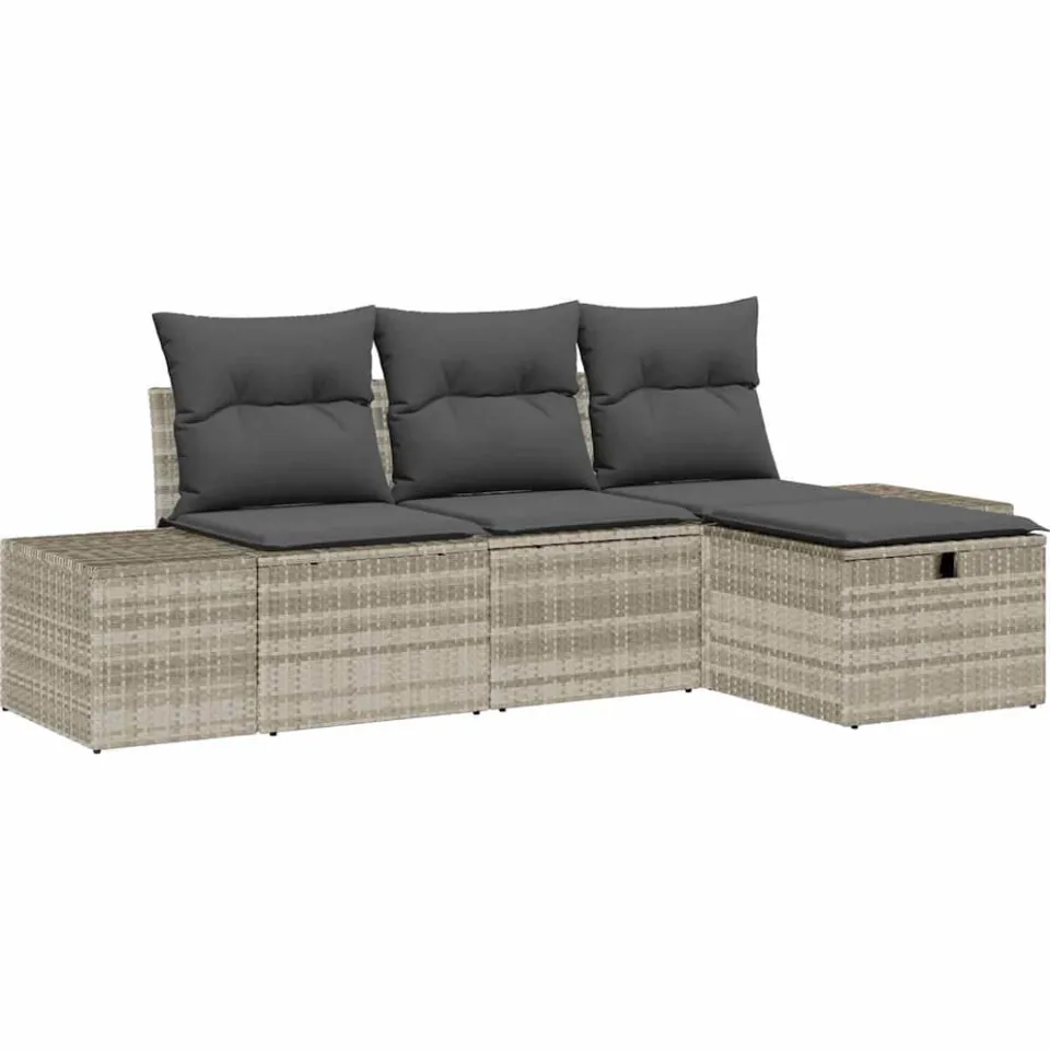 vidaXL Bankstel 4 st poly rattan Lichtgrijs