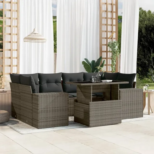 vidaXL 7-delige Loungeset met kussens poly rattan grijs, foto 2