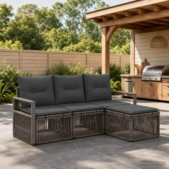 vidaXL Tuinbankenset 4 st 4-zits Grijs poly rattan, foto 2