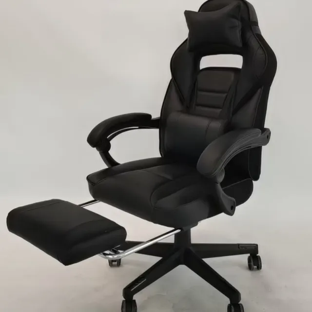 Triumpunpre Ergonomische Gamingstoel PU-Leder Met Voetensteun - Massage Lendenkussen - 150° Recliner, 360 Graden Draaibare Gamestoel - Voor Thuis En Kantoor - PU|Diepzwart
