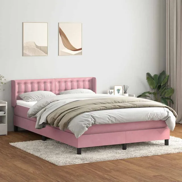 vidaXL Boxspring met matras fluweel roze 160x210 cm