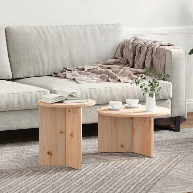 vidaXL Salontafel 2 st Naturel 49 x 49 x 28 cm Massief grenenhout, foto 2
