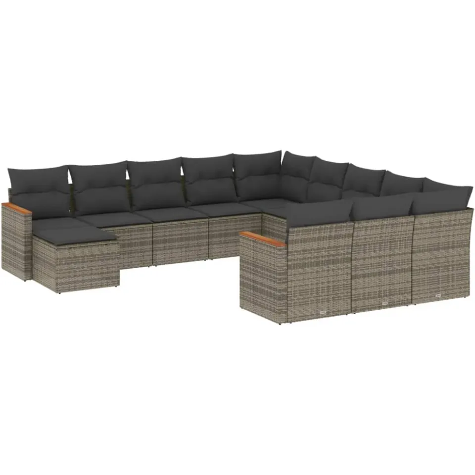 vidaXL 12-delige Loungeset met kussens poly rattan grijs