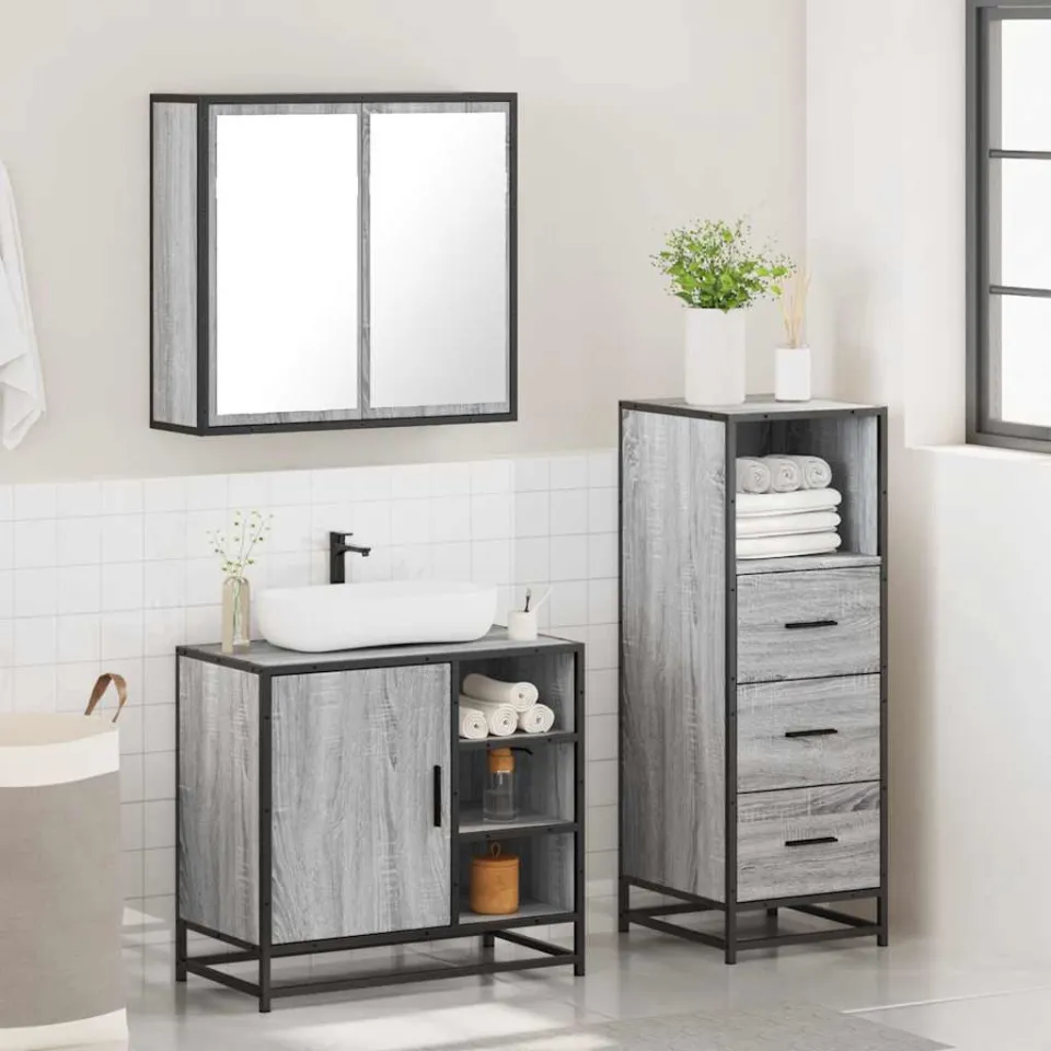 vidaXL 3-delige Badkamermeubelset bewerkt hout grijs sonoma eikenkleur, foto 4