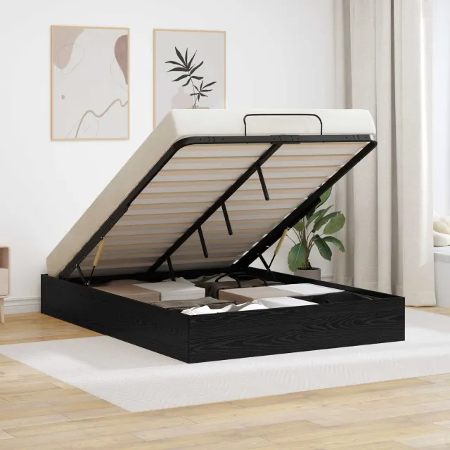 vidaXL Ottoman Bedframe Zwart eiken 120 x 200 cm Geconstrueerd hout