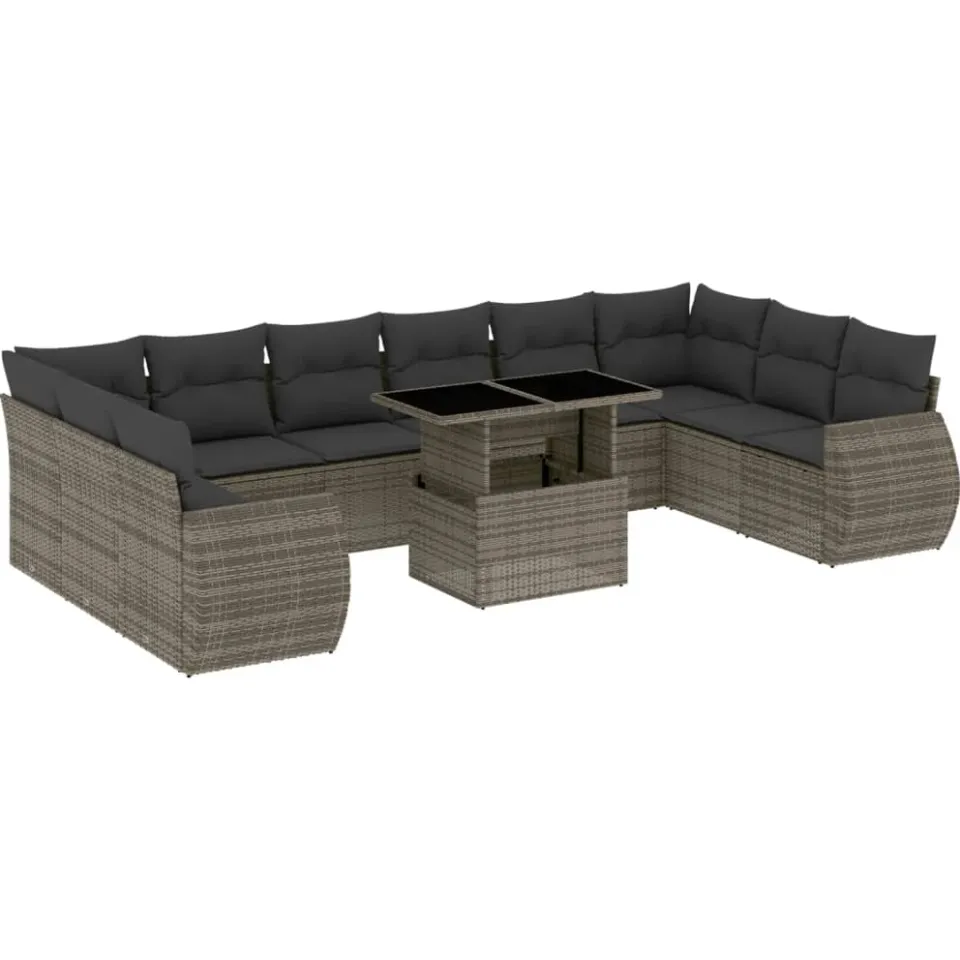 vidaXL 11-delige Loungeset met kussens poly rattan grijs, foto 3