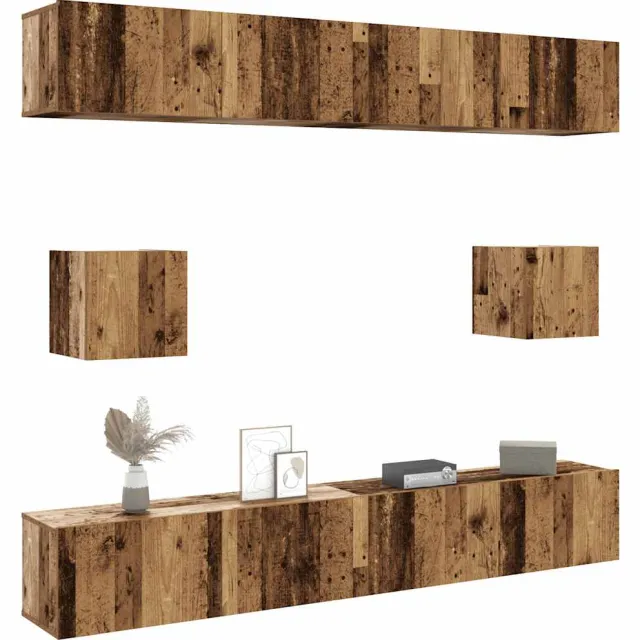 vidaXL 6-delig Tv-meubelset wandmontage bewerkt hout oud houtkleurig Bruin