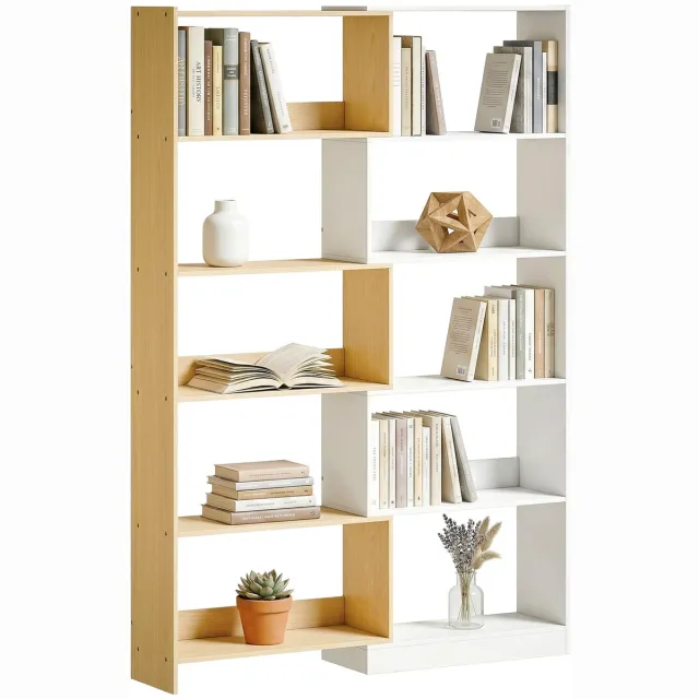 Homcom Boekenkast - Spaanplaat - 111,5 x 23,8 x 163,7 cm - Eiken en Wit