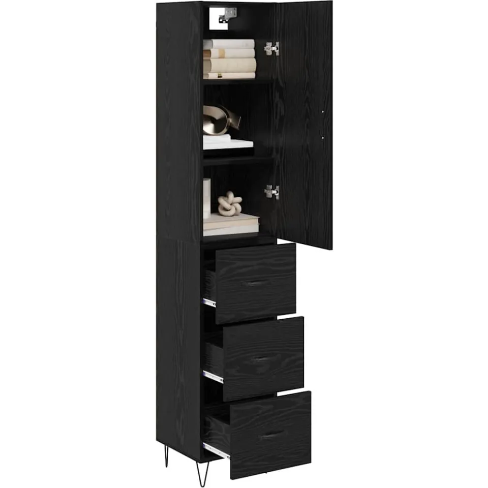 vidaXL Highboard Zwart Eiken 34,5 x 34 x 90 cm Bewerkt hout
