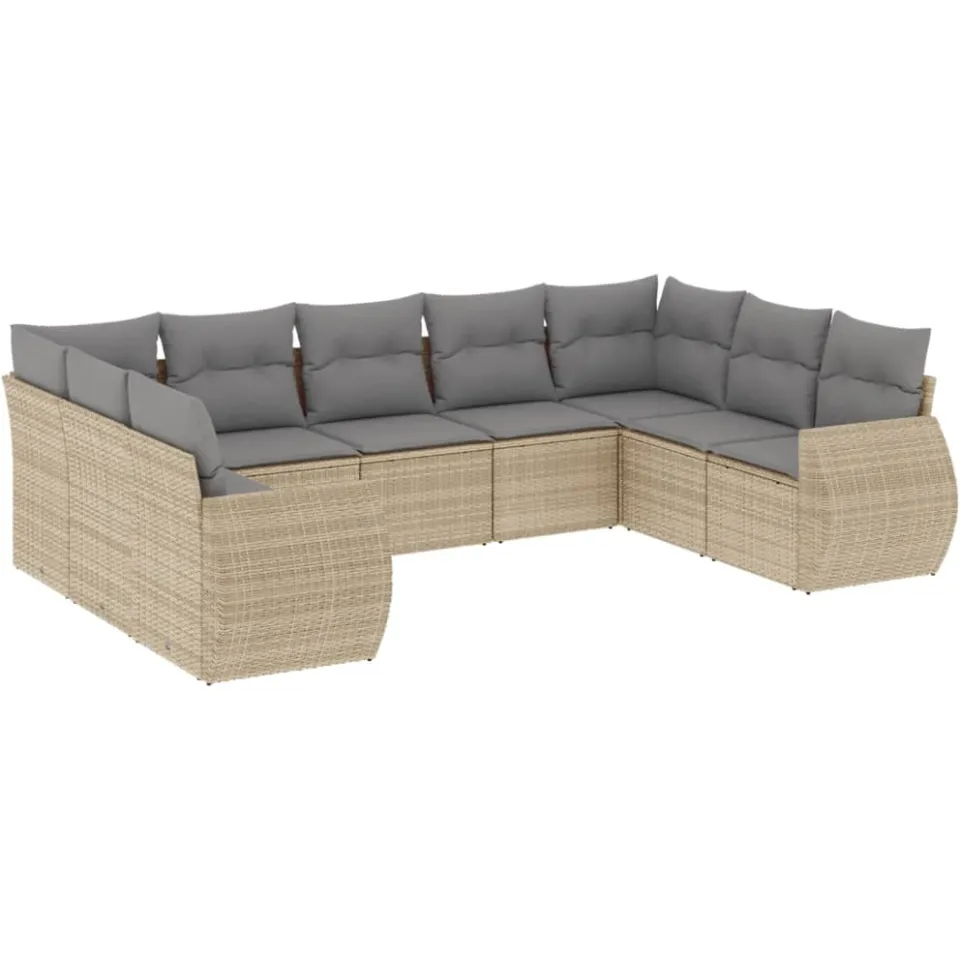 vidaXL 9-delige Loungeset met kussens poly rattan beige, foto 3