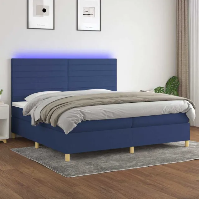 vidaXL Boxspring met matras en LED stof blauw 200x200 cm